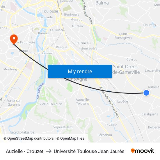 Auzielle - Crouzet to Université Toulouse Jean Jaurès map
