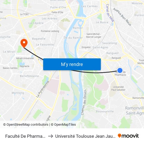 Faculté De Pharmacie to Université Toulouse Jean Jaurès map