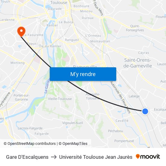 Gare D'Escalquens to Université Toulouse Jean Jaurès map