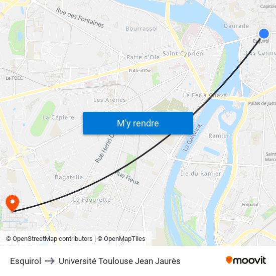 Esquirol to Université Toulouse Jean Jaurès map