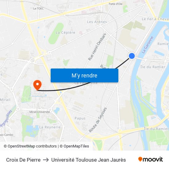 Croix De Pierre to Université Toulouse Jean Jaurès map