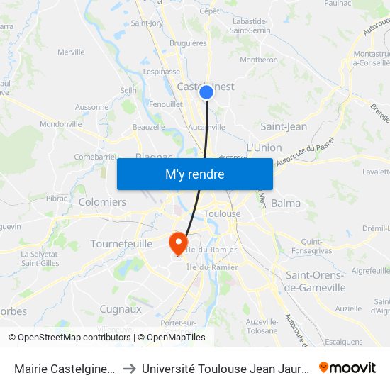 Mairie Castelginest to Université Toulouse Jean Jaurès map