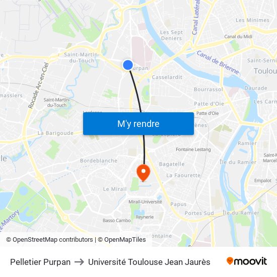 Pelletier Purpan to Université Toulouse Jean Jaurès map