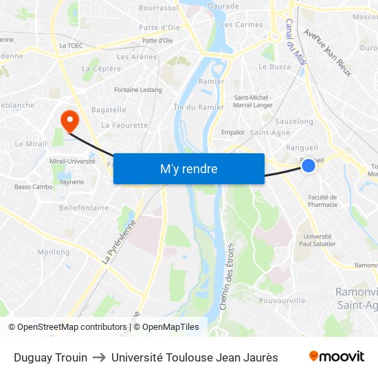 Duguay Trouin to Université Toulouse Jean Jaurès map