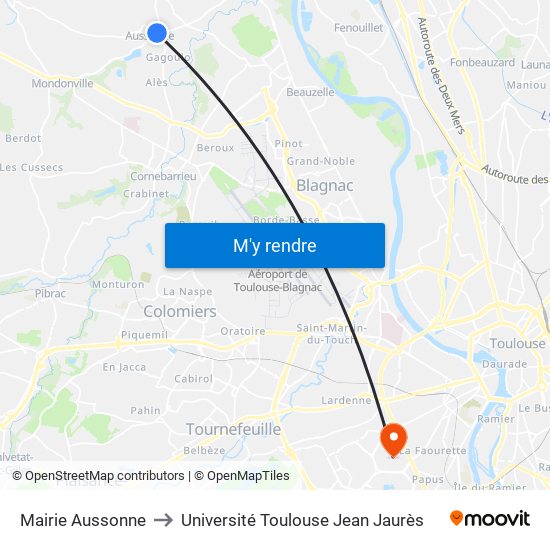Mairie Aussonne to Université Toulouse Jean Jaurès map