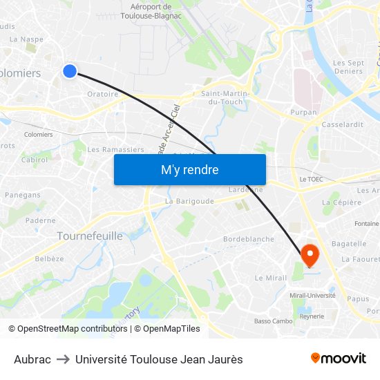 Aubrac to Université Toulouse Jean Jaurès map