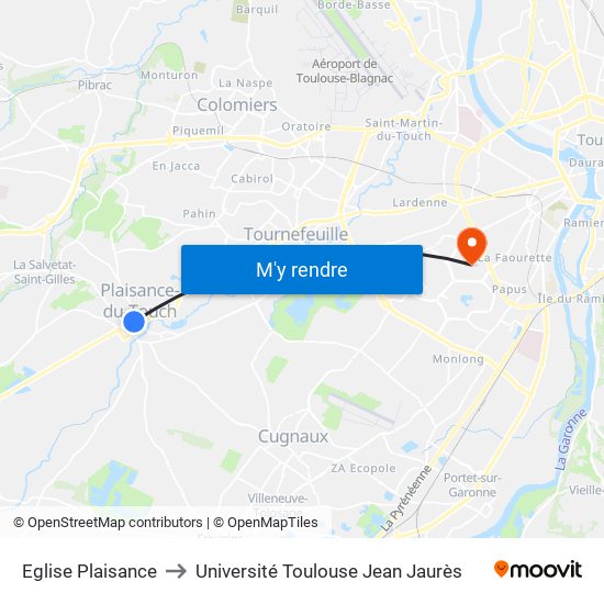 Eglise Plaisance to Université Toulouse Jean Jaurès map