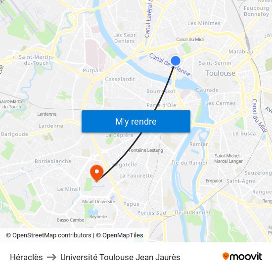 Héraclès to Université Toulouse Jean Jaurès map