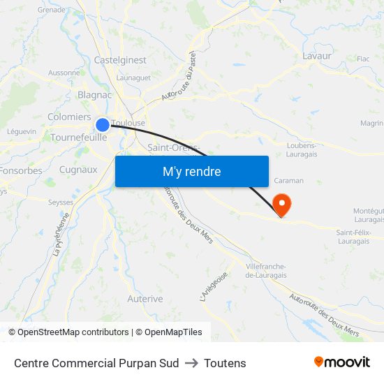 Centre Commercial Purpan Sud to Toutens map