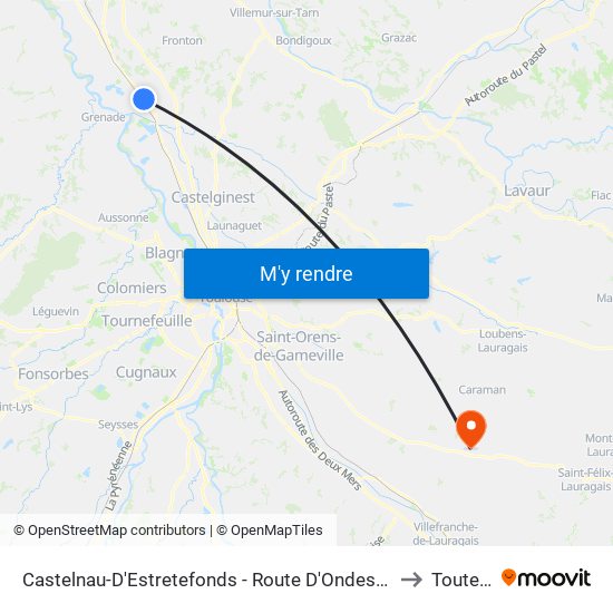 Castelnau-D'Estretefonds - Route D'Ondes - Gare to Toutens map