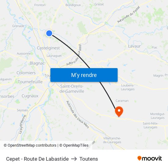 Cepet - Route De Labastide to Toutens map