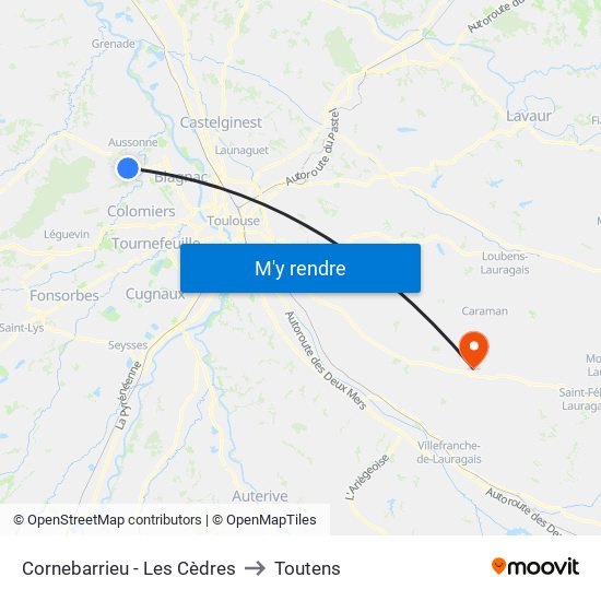 Cornebarrieu - Les Cèdres to Toutens map