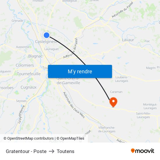 Gratentour - Poste to Toutens map