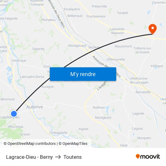 Lagrace-Dieu - Berny to Toutens map