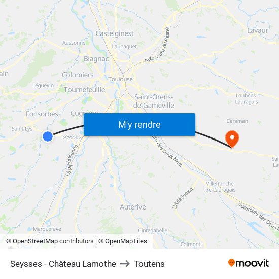 Seysses - Château Lamothe to Toutens map