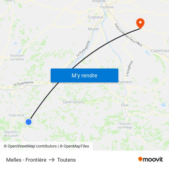 Melles - Frontière to Toutens map