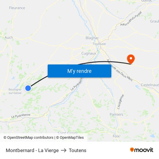 Montbernard - La Vierge to Toutens map