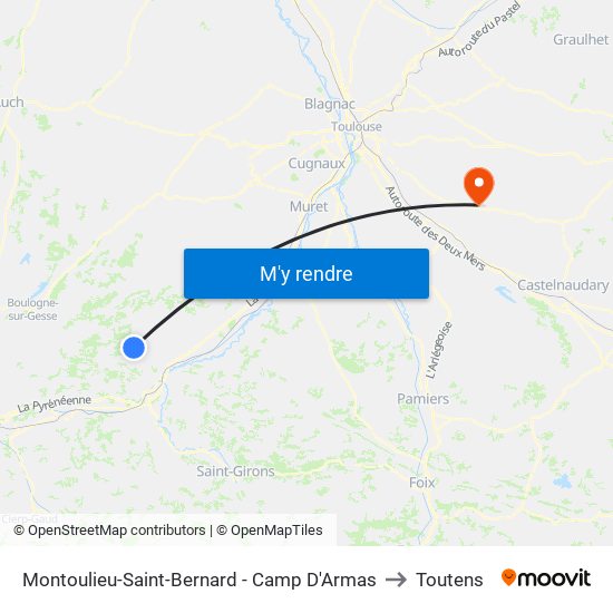 Montoulieu-Saint-Bernard - Camp D'Armas to Toutens map