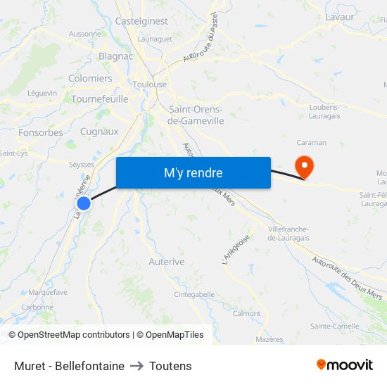 Muret - Bellefontaine to Toutens map