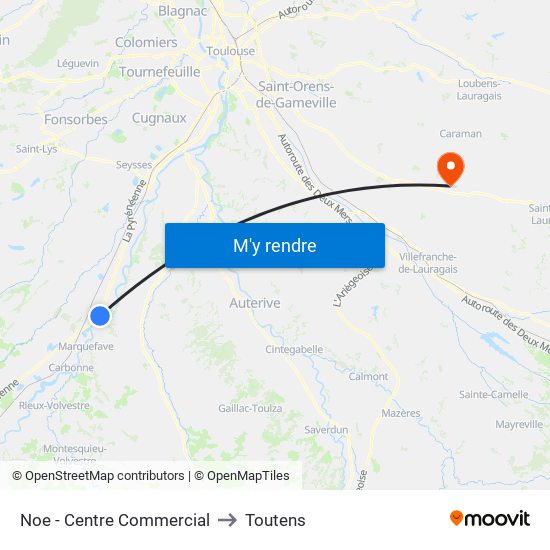 Noe - Centre Commercial to Toutens map