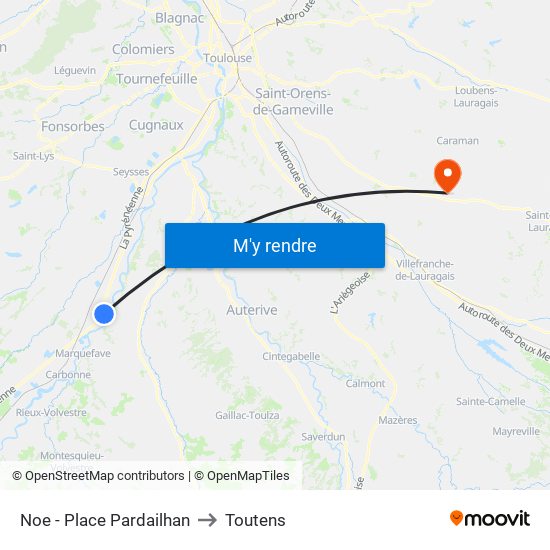 Noe - Place Pardailhan to Toutens map