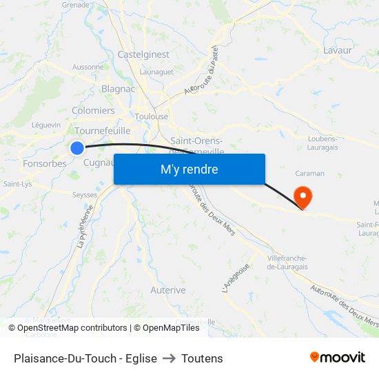 Plaisance-Du-Touch - Eglise to Toutens map