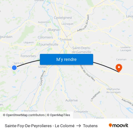 Sainte-Foy-De-Peyrolieres - Le Colomé to Toutens map