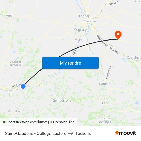 Saint-Gaudens - Collège Leclerc to Toutens map