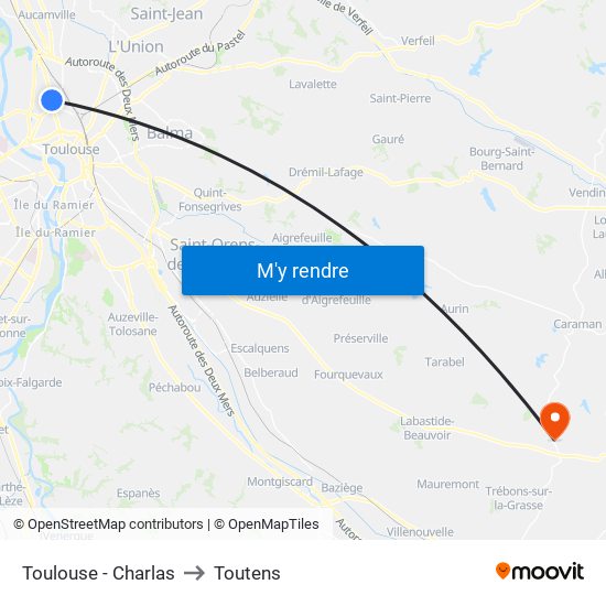 Toulouse - Charlas to Toutens map