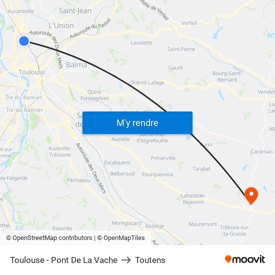 Toulouse - Pont De La Vache to Toutens map