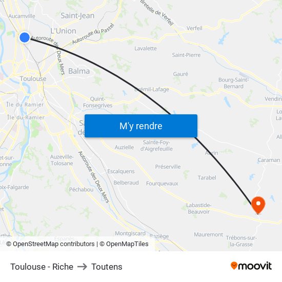 Toulouse - Riche to Toutens map