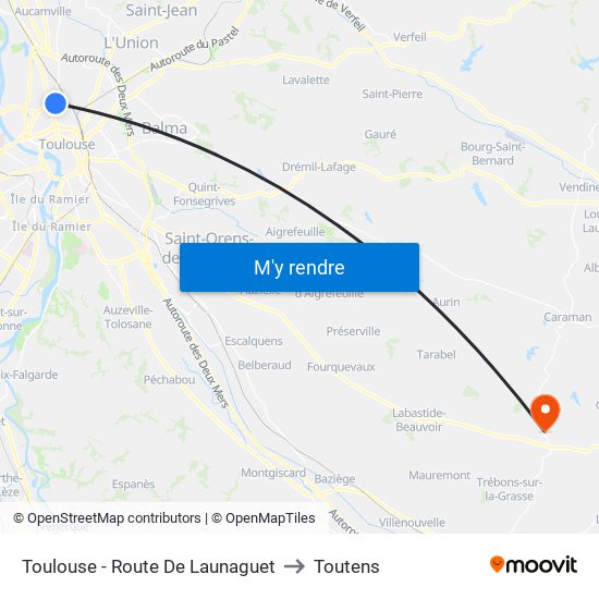 Toulouse - Route De Launaguet to Toutens map