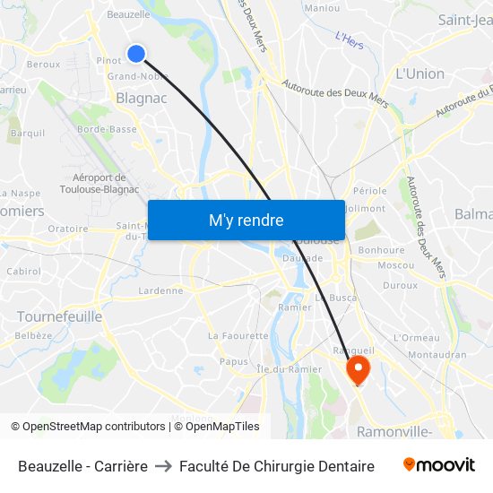 Beauzelle - Carrière to Faculté De Chirurgie Dentaire map
