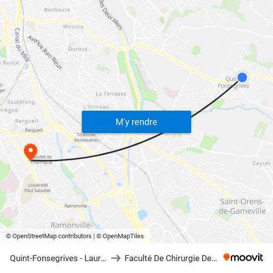 Quint-Fonsegrives - Lauragais to Faculté De Chirurgie Dentaire map