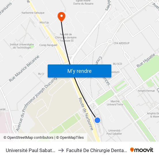 Université Paul Sabatier to Faculté De Chirurgie Dentaire map