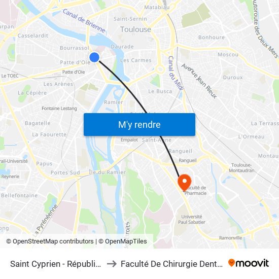 Saint Cyprien - République to Faculté De Chirurgie Dentaire map