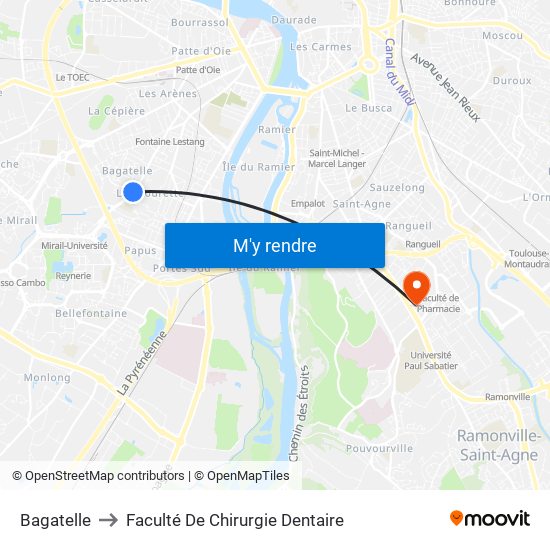 Bagatelle to Faculté De Chirurgie Dentaire map