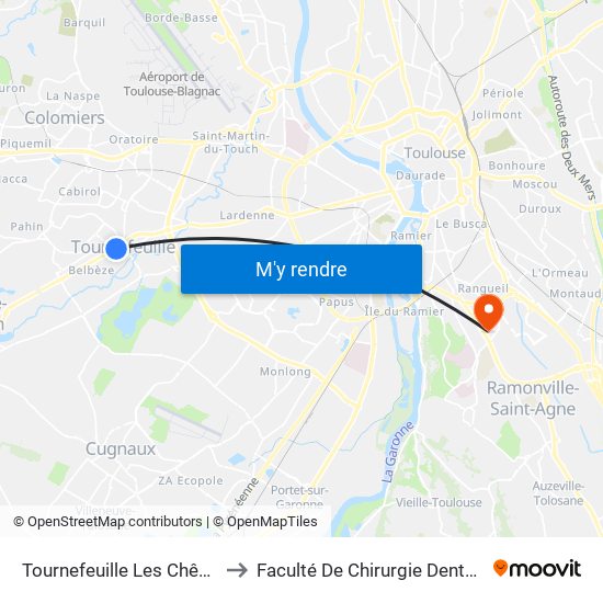 Tournefeuille Les Chênes to Faculté De Chirurgie Dentaire map