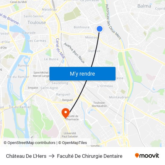 Château De L'Hers to Faculté De Chirurgie Dentaire map