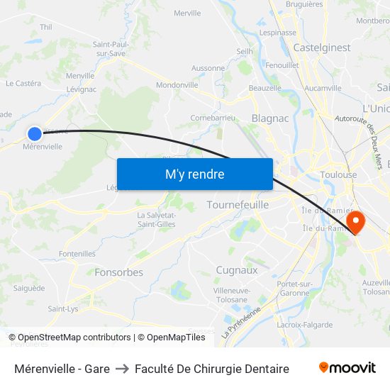 Mérenvielle - Gare to Faculté De Chirurgie Dentaire map