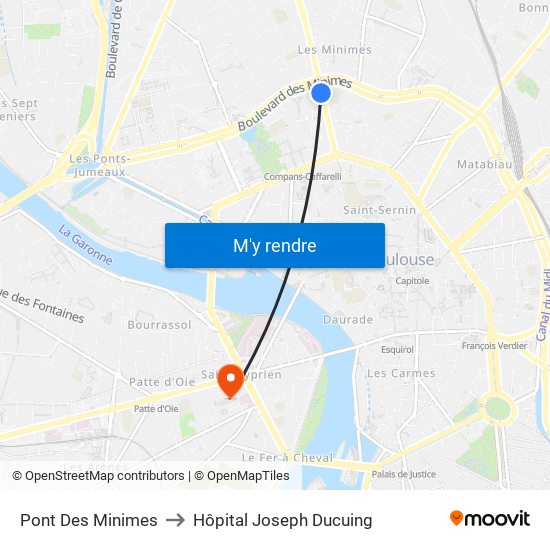 Pont Des Minimes to Hôpital Joseph Ducuing map