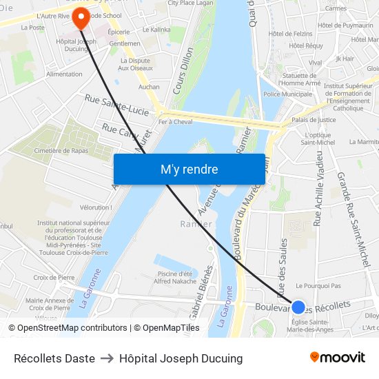 Récollets Daste to Hôpital Joseph Ducuing map