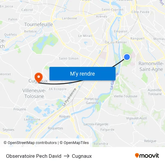 Observatoire Pech David to Cugnaux map