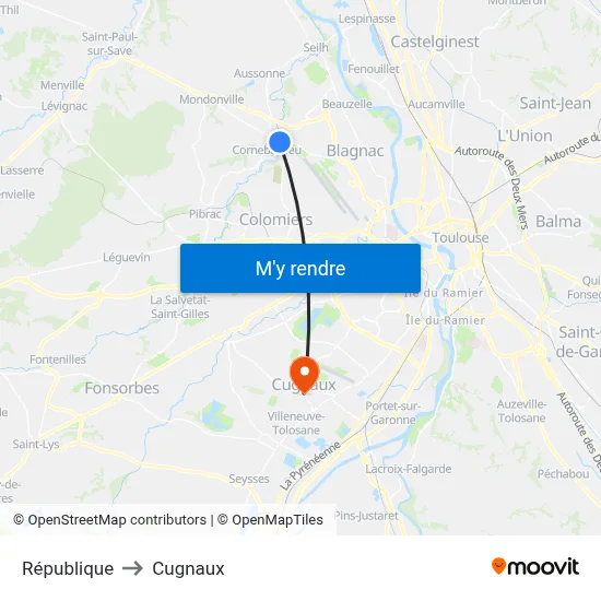 République to Cugnaux map