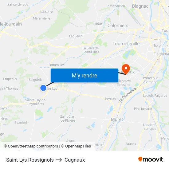 Saint Lys Rossignols to Cugnaux map