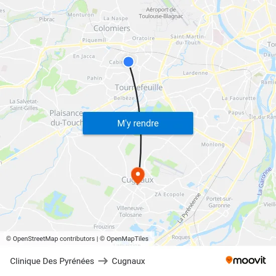 Clinique Des Pyrénées to Cugnaux map
