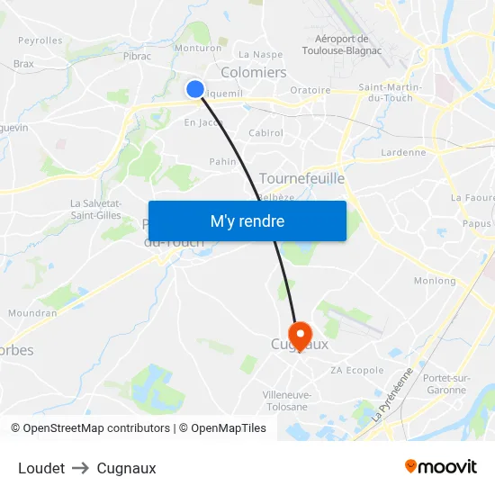 Loudet to Cugnaux map