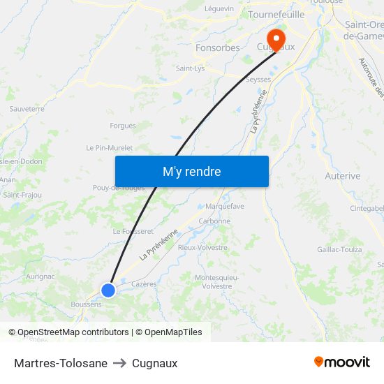 Martres-Tolosane to Cugnaux map