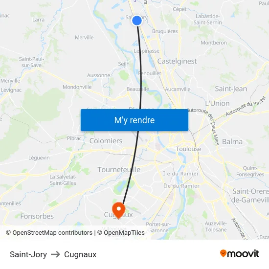 Saint-Jory to Cugnaux map