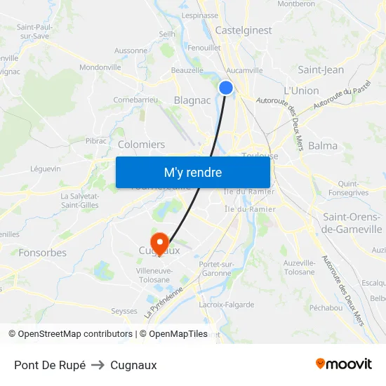 Pont De Rupé to Cugnaux map